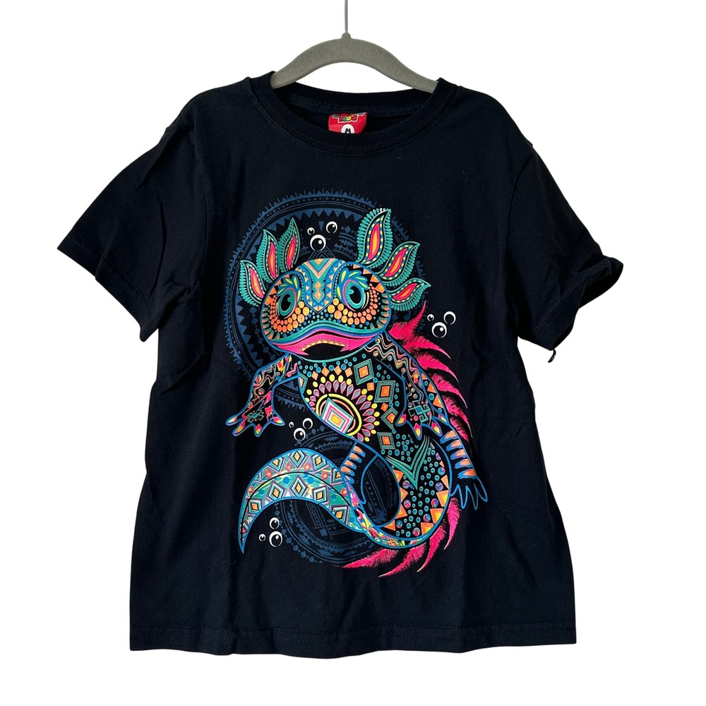 Mexican Kids Axolotl Alebrije Graphic T-Shirt Black Size Medium Mexican Art